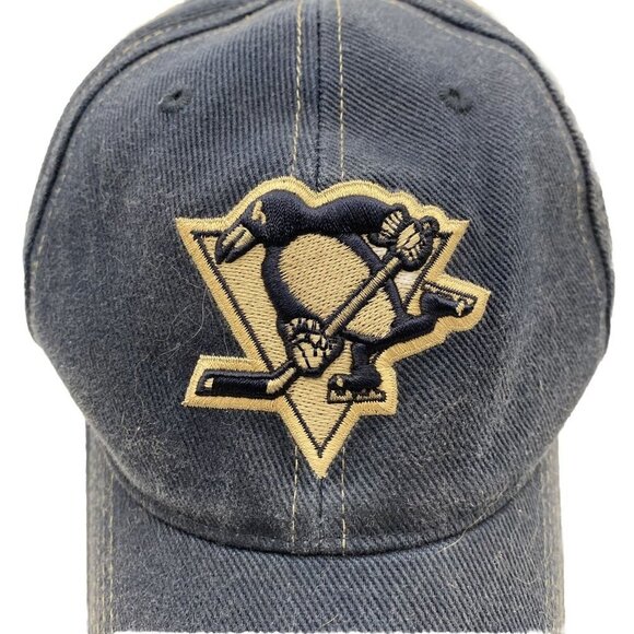 NHL Pittsburgh Penguins Ball Hat Cap Blue Hook Loop Adjustable By T.E.I. Cotton - Picture 2 of 12